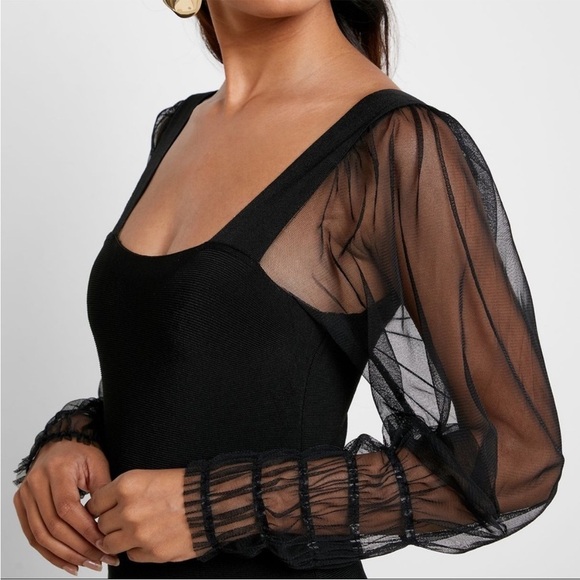 Mango MNG Black Sheer-Sleeve Bodycon Dress Size Small - Picture 3 of 12